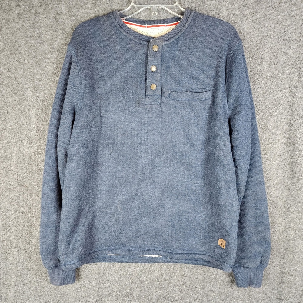 Coleman Henley Pullover Mens Medium Blue Sherpa Lined Waffle Knit Snap Pocket